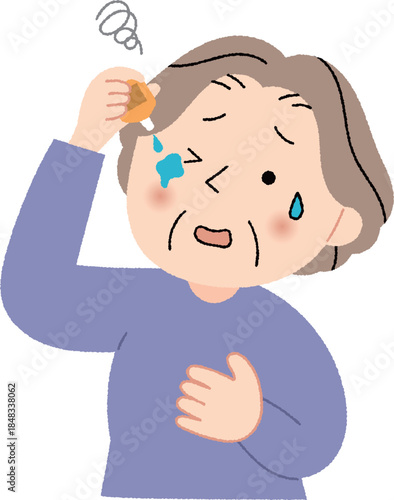 目薬をうまくさせないシニア女性