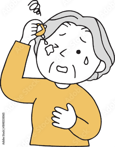 目薬をうまくさせないシニア女性単色