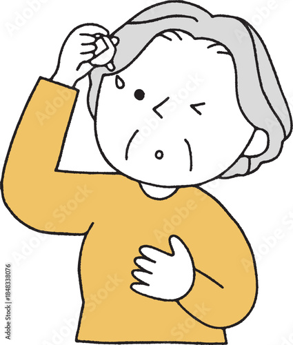 目薬を指すシニア女性単色