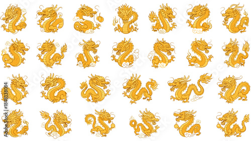 Collection of golden dragon figurines