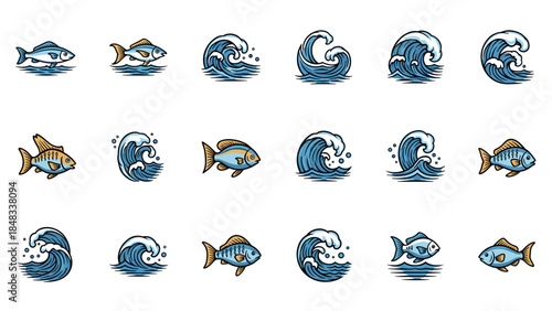 Collection of cartoon fish icons