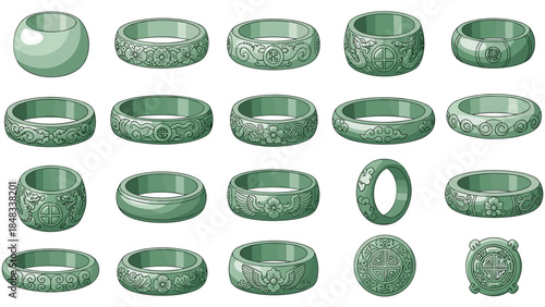 Collection of green jade rings