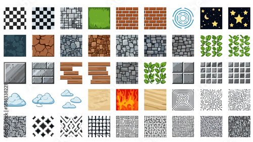 Collection of various pixel art elements