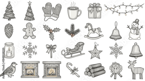Christmas icons set with winter elements