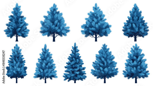 Collection of blue christmas trees