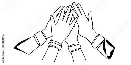 A line art illustration of multiple hands stacked together symbolizing teamwork and collaboration Vector, illustration