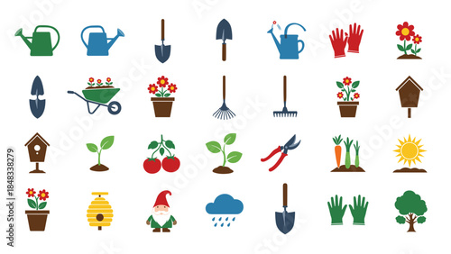 Collection of colorful gardening icons