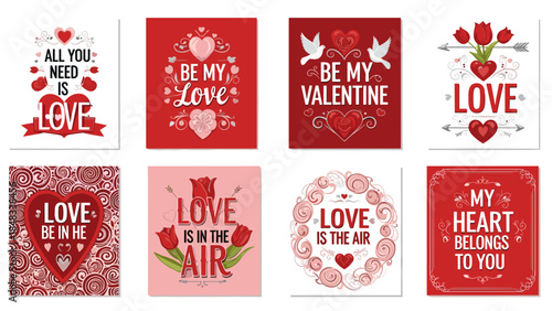 Valentines day greeting cards with red roses and love quotes