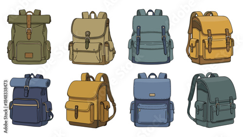 Collection of colorful backpacks