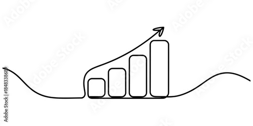 Continuous line drawing of a rising bar chart symbolizing financial growth and progress Vector, illustration