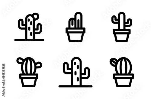 Vibrant Cactus icon set, desert plant icons for nature, gardening, home décor, and botanical designs