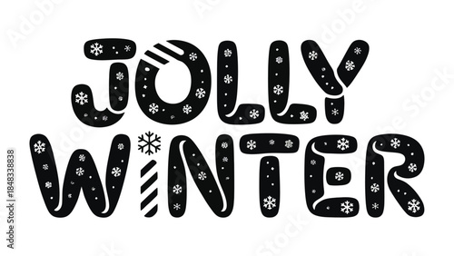 Jolly Winter Typography: A festive winter-themed typography design spells out 'Jolly Winter,' embodying the cheer and joy of the season. Featuring snowflakes and festive decorative touches.