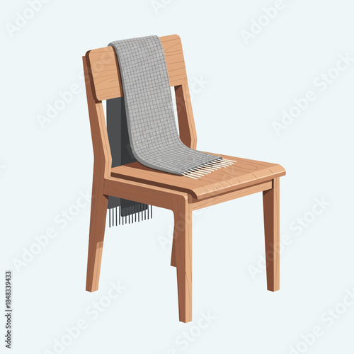 Minimalist Wooden Chair with a Classic Grey Towel Draped Over the Backrest Simple Modern Item for