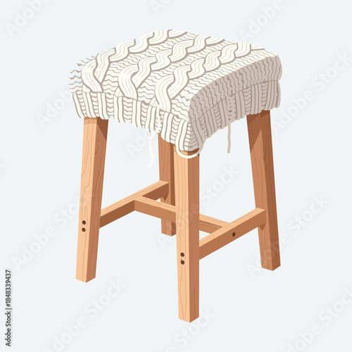 Minimalist wooden stool with a knitted cushion top for cozy seating options