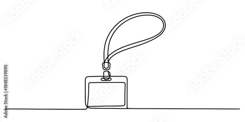 Continuous line drawing of an identification card holder and lanyard loop Vector, illustration