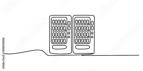 A single continuous line art drawing illustrating two automated vending machines on a white background Vector, illustration