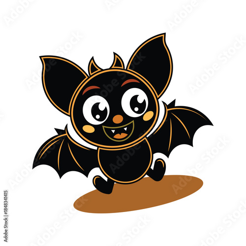Cute Cartoon Bat Vector Illustration ? Kawaii Halloween Flying Bat Character.eps