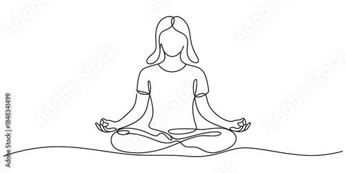 Continuous line drawing of a person sitting in a meditative lotus position Vector, illustration