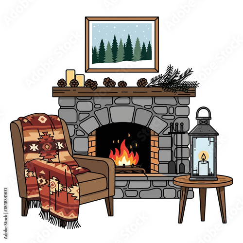 cozy winter living room with fireplace and decorative elements for cold weather relaxation