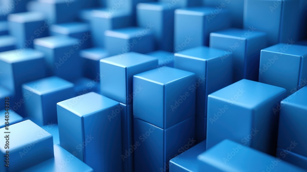 Obraz premium Abstract 3D blue geometric cubes. Background pattern of many. Possible use Stock photo for digital art, technology, or design projects.