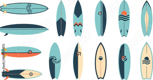 Surfboard Collection Vector Illustration – Colorful Surfing Boards Set for Beach Sports and Summer Lifestyle Design