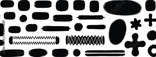 Abstract Black Shapes and Forms Collection on White Background - Geometric and Organic Designs