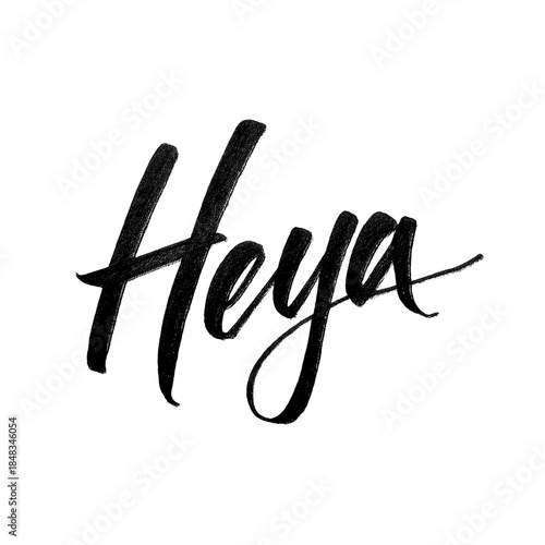 Heya written in relaxed marker lettering with black ink isolated on transparent background