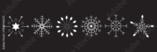 Set of cute symmetric blue snowflakes isolated on a transparent background. Cartoon decorative elements. Editable stroke. Ideal for Christmas, New Year, and winter designs