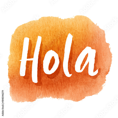 Hola formed using soft watercolor ink in warm orange tone isolated on transparent background