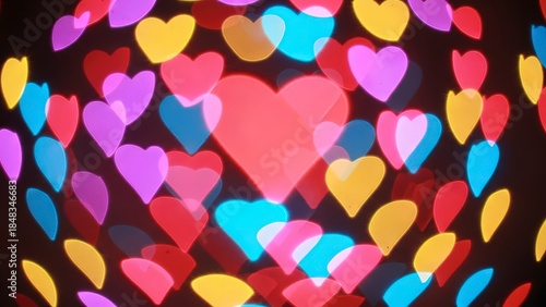 Vibrant colorful heart shapes in dark background for love concepts