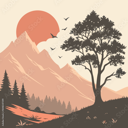 Sunset over mountain landscape