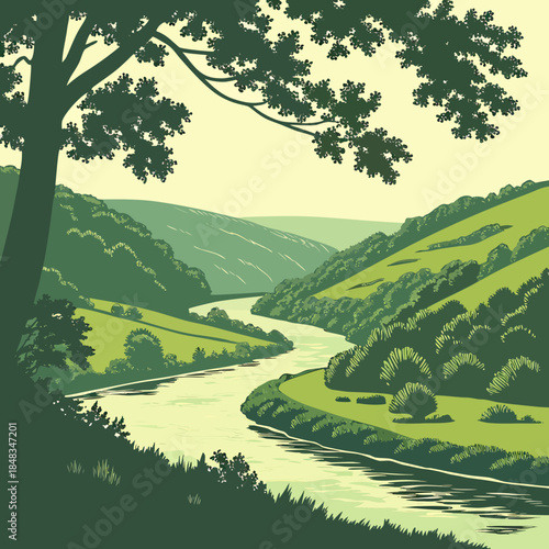 Serene river valley landscape