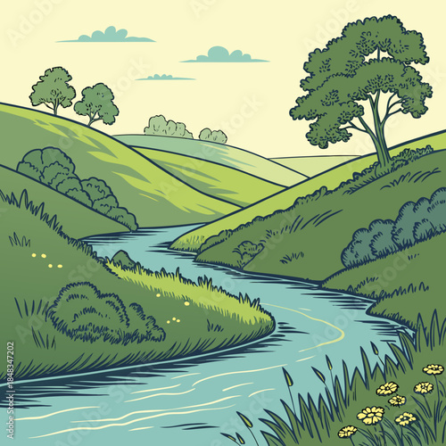 Serene river valley landscape
