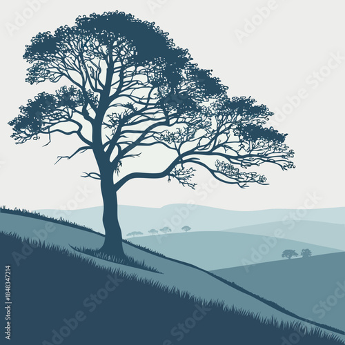 Lone tree on hillside