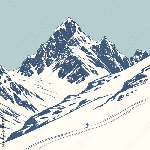 Solitary skier on snowy mountain