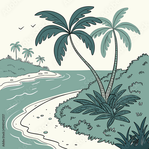 Tropical beach with palm trees