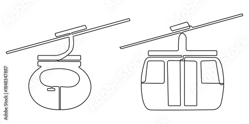 continuous line drawing of cable car.one line drawing of cable car transportation in mountainous areas for tourism.single line vector illustration.isolated white background.