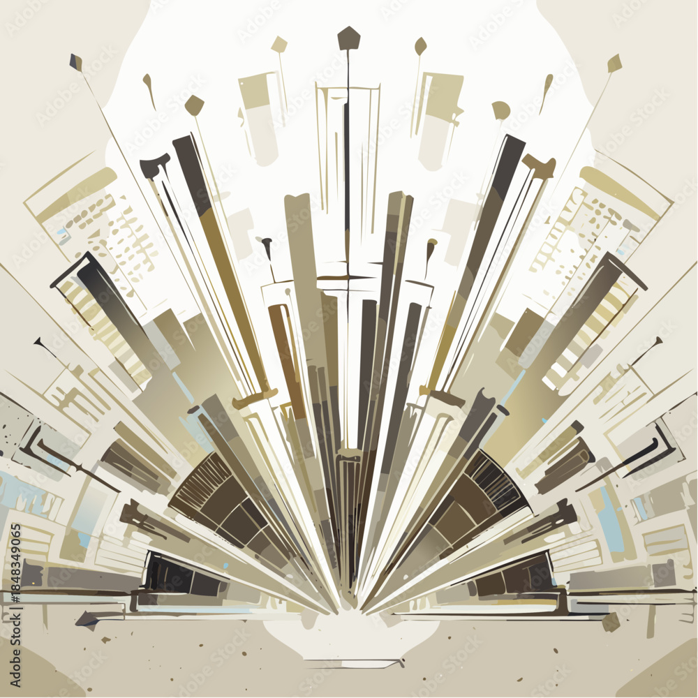 custom made wallpaper toronto digitalAbstract cityscape illustration with radiating buildings in neutral tones.