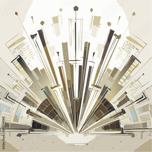 Wallpaper Mural Abstract cityscape illustration with radiating buildings in neutral tones. Torontodigital.ca