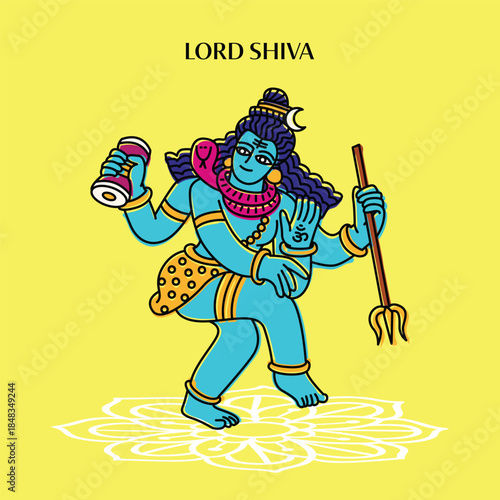 Illustration of Lord Shiva Hindu God Dancing with Trishul