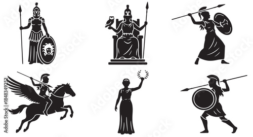 Collection of Greek Goddesses and Mythological Figures in Silhouette Style.