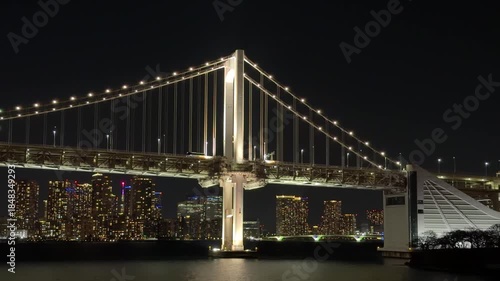 Rainbow Bridge and Tokyo Odaiba Night Skyline Seen from a Ferry to Izu Oshima, Tokyo, Japan