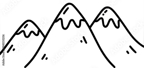 Mountain icon set with snow caps black and white line art