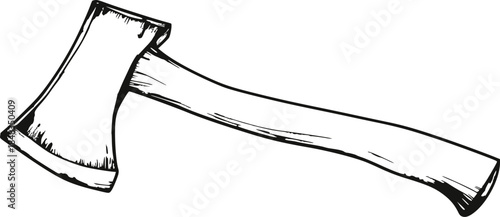 Simple axe illustration with wood handle hand drawn outline illustration