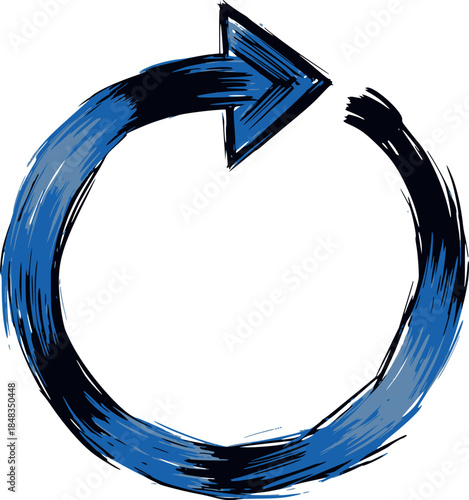 Modern circular arrow icon with brush stroke style