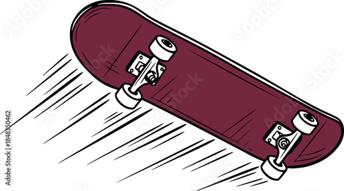 Skateboard icon with wheels and deck hand drawn outline illustration