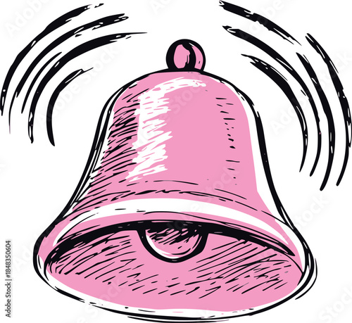 Cute bell icon with sound waves hand drawn sketch