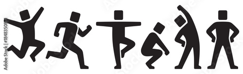 Collection of stylized human figures performing various physical activities and exercises.
