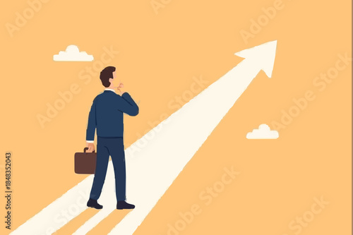 Finding purpose, objective and motivation to achieve goal, existential crisis to discover life meaning, challenge to define business target concept, confused businessman aiming at future purpose arrow