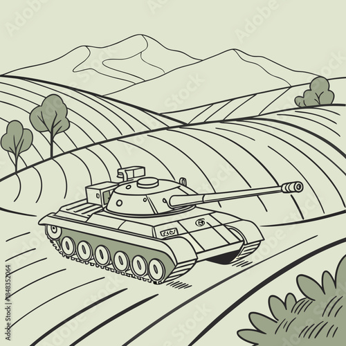 Tank traveling through countryside